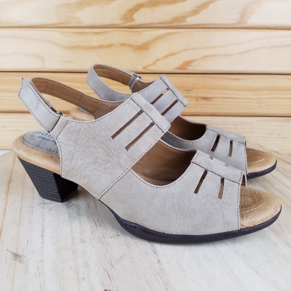 Montana Artisan Crafted Leather Heeled Pumps Sandals Hook and Loop Open Toe 8.5